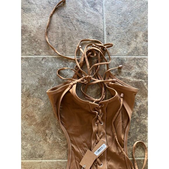 Skims Signature Swim Lace Up Monokini Almond Size XL - Picture 11 of 12